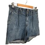 EXPRESS Midi Super High Rise Pleated Stonewash Y2K 90s Denim Shorts Mom Blue 12R Photo 4