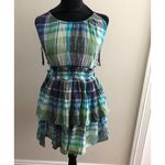 Aerie  Blue Green Metallic Plaid Halter Ruffle Mini Dress Small Trendy‎ & Chic Photo 1