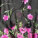 Dennis Basso  Black Sheer Black Peasant Top with Floral Graphic + Tassels size M Photo 3