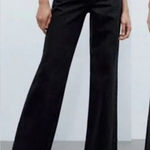 ZARA High Rise Waist Rigid Wide Full Length Raw Hem Jeans Washed Black 0 Photo 0