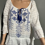 VINTAGE AMERICA BLUES Cotton Embroidered White and Blue Women's Top SIZE L Size L Photo 0