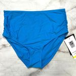 Coco reef  Women's High Waisted Fold Over Bikini Bottom Size M Shirred Blue New Photo 1