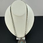 Whiting & Davis  Silvertone Pendant with Faux Turquoise on 24 Inch Link Chain Photo 4