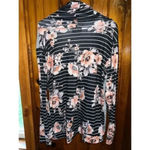 Floral Striped Cowl Neck Sweatshirt Gray Black Pink Long Sleeve Pullover Size L Photo 1