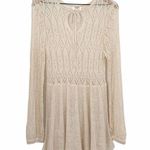 Umgee Crochet Lace Knit Sheer Mini Dress Coverup Keyhole Tie Long Sleeve Cream L Photo 0