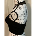 WILDCAT Black Cage Front High Neck Backless Crop Top w/ Gold Chain Detailing Sm Photo 4