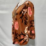 Denim & Co New D & Co Floral Print Velour Split Neck 3/4 Sleeve Top Tan Pink Size Medium Photo 4