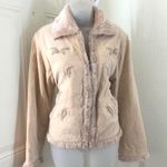 Unique 2000s y2k Tan Cream beige faux fur lined penny lane jacket coat peacoat embroidered #coquette #whimsygoth #cottagecore Size M Photo 0