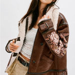 Free People NWT We The Free Andies Embroidered Vegan Leather Moto Jacket Size L Photo 0