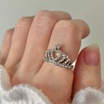 Boutique Heart Crown Silver Rhinestone Ring Sparkle Glam Promise Girlhood Star Princess Jewelry Photo 2