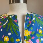 Vintage David Brown Floral Bouquet Cotton Zip Up Belted Caftan Dress Size Small Blue Photo 5