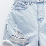 ZARA Blue Denim High Waisted Ripped Distressed Shorts Z1975 Photo 3