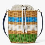 Kate Spade RARE!!Authentic Straw/cotton/leather bucket drawstring Crosby Photo 4