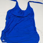 None NEW Bright Blue One-Piece Swimsuit Top Ruched Bust & Adjustable Tie Straps 2X Photo 0