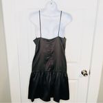 Maisie Monti Tiered Slip Dress Mini Satin Square Neck Drop Waist LBD Black M Size M Photo 5