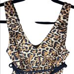 ASOS  Leopard Print Black Brown Belted One Piece Deep V Neck Bathing Suit Size 6 Photo 2