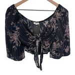 LUNIK  Tie Front Crop Top Size Medium New Gray & Mauve Floral Stripe Photo 0