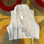 Abercrombie & Fitch NWT Light Blue Tie Front Linen Crop Tank Top Collar Small Photo 0