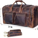24" Duffel Vintage Classic Style with Modern Outlook Retro Thick Full Grain Cowhide Handmade Leather Gym Weekender Overnight Luggage Bag Photo 4