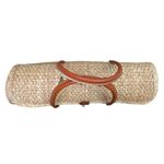 VTG 70s Acapulco Rattan Straw Woven Tote Bag Double Top Handle Floral Handmade Tan Photo 3