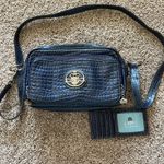 Kathy Van Zeeland  Blue faux Pat.Croc Embossed Organizer Crossbody Bag purse Photo 0