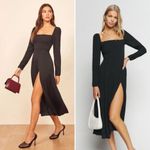 Reformation  Sigmund Dress Black Size 0 square-neck puff sleeves slit NWT Photo 9