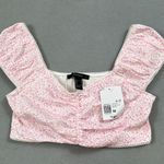 Forever 21 NWT  Crop Top M Womens Floral Print Pink White Ruffle Sleeve Knit Puff Photo 0