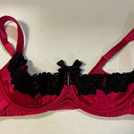 Cacique Bra Hot Pink w/ Black Lace & Bows Balconette Bra Sz 42D EUC Valentines! Photo 0