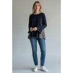 Loft  Navy Blue Plaid Trim Long Sleeve Tunic Dress Size M Photo 1