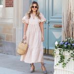 Hunter Bell Hunter‎ Bell Dress Palmer Floral Tulip Puff Sleeve White Orange Maxi Dress Sz M Photo 5