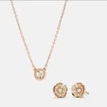 Coach Open Circle Necklace Tea Rose Stud Earrings Set NWT Photo 1