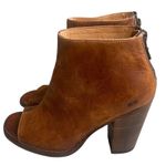 Bed Stu Women Brown Leather Peep Toe Heeled Ankle Boots Size 8.5 euc back zip Photo 0