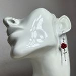 Dainty Rose and Silver tone Sword dangle Earrings Gray Photo 6