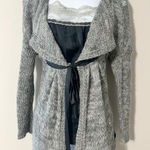 GAUDÌ Gray Open Knit Shawl Collar Cardigan Sweater Black Marled Knit Size S Photo 0