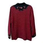 [Icelandic Design] Red Nordic Wool Sweater Floral Embroidered Zip Cardigan Sz XL Photo 1