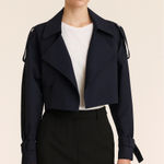 NWT Belle‎ & Bloom Womens Navy Manhattan Cropped Trench Coat Medium Blue Photo 0