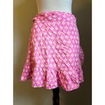 Aerie Pink Geometric Print Ruffle Wrap Mini Skirt L boho y2k Flowy fairy linen Photo 1
