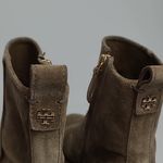 Tory Burch  TAN SUEDE SIDE ZIP FLARED WOODEN BLOCK STACKED HEEL BOOTIES 8.5M Photo 5