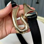 Chico's Chico’s Black Leather Belt with Sculptural Gold Hook Buckle – Size S/M Photo 6