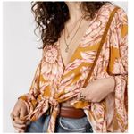 Band of the free S libby gold Bell Sleeve crop Top women tie front V Neck Floral Yellow Photo 1