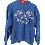 Vintage Gopher Sport Sweatshirt Heart Floral Dragonfly Crewneck Blue‎ Large Blue Photo 0
