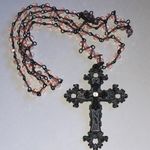 Elegant Black and Pink Beaded Aged Silver Tone Boho Cross Necklace Photo 1