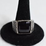 Source Unknown Classic Chic Beveled Black Glass Silver Tone Punk Goth Renaissance Size 9 Ring Photo 0