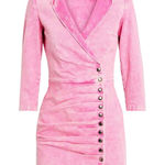 Retrofete Willa Denim Mini Dress Vintage Pink Size Large Stretch Distressed Photo 0