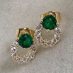 Boutique Gold Filled Small Hoop Earrings Emerald Green and Clear Pave Photo 1
