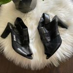 H WILLIAMS black leather sheer panel heels Size 5 Photo 2