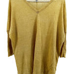 Eileen Fisher V Neck Long Sleeve Top Dolman Sleeve Ribbed Trim Linen Yellow S Photo 0