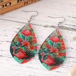 Flamingo Lightweight Acrylic Dangle Earrings, Green, Pink Green Photo 5
