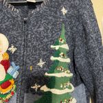 Vtg Heritage Collectibles Christmas Sweater Blue Cardigan Santa 3D beaded zip S Photo 4