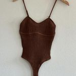 SKIMS Sheer Knit Cami Bodysuit in Bison, Size Medium Photo 4